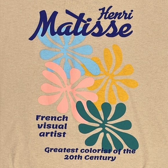 Henri Matisse Leaves Graphic Tee Neutral Cropped Rolled Hem T Shirt Size Large - Picture 5 of 9
